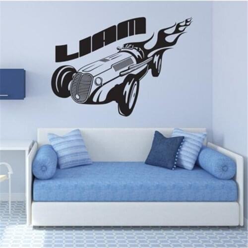 Wall Vinyl Decal Put Your Name Create Custom Boys Name with Rod Car Auto Decor for Nursery or Childrens Room sticker HY1118