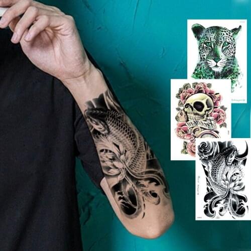 Temporary Tattoos Men Arm Stickers Wolf Tiger Sleeves Flash Fake Leopard Body Art Skeleton Tiger Leg Waterproof Transfer