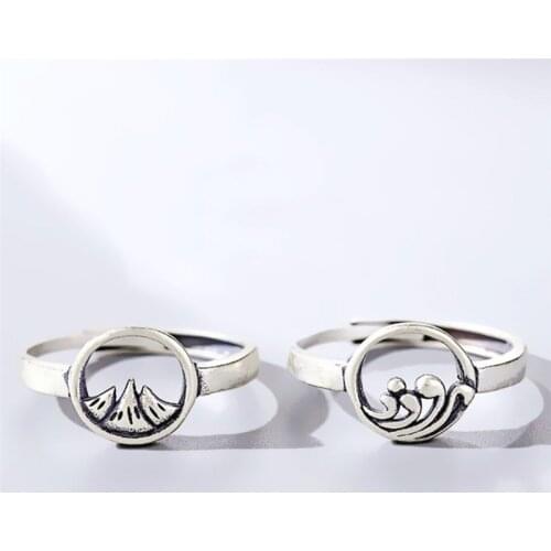 Sole Memory Sweet Romantic Couple Gift Vow Mountain Wave 925 Sterling Silver Female Resizable Opening Rings SRI919
