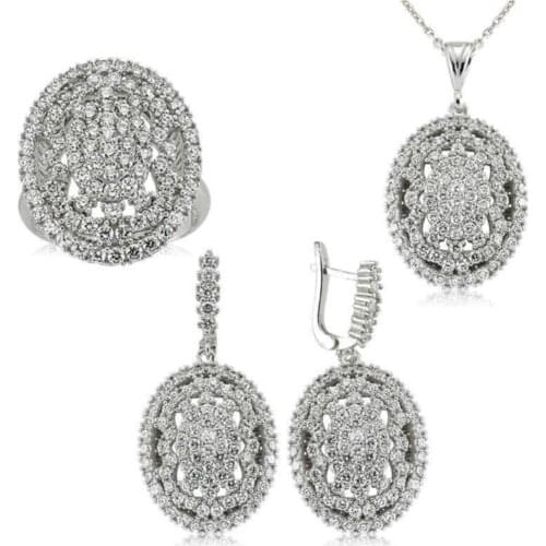 Silver White Cubic Zirconia Women 'S Set, earring pendant ring