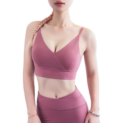 QUMOR Womens Removable Padded Strappy Sports Bra Yoga Tops Activewear for Women(Pink,Blue,Green,Purple)