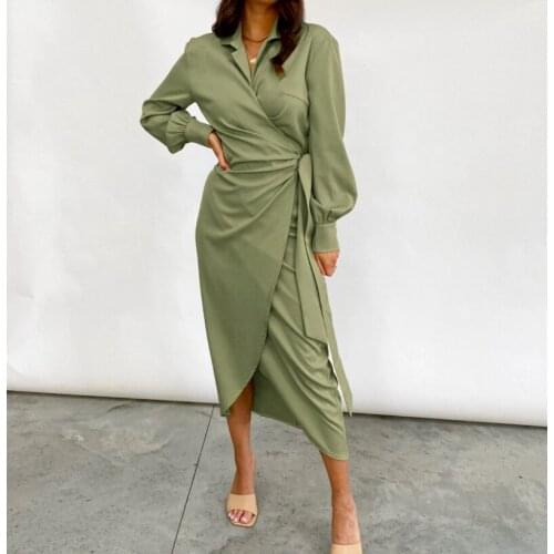 2021 Autumn New Temperament Ladies Dress Long Sleeve V-neck Slit French Slim High Waist Lace Skirt Woman Clothing WE397