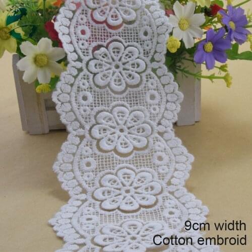 10yards 9cm white lace cotton embroidery lace french lace ribbon fabric guipure diy trims warp knitting sewing Accessories#3751
