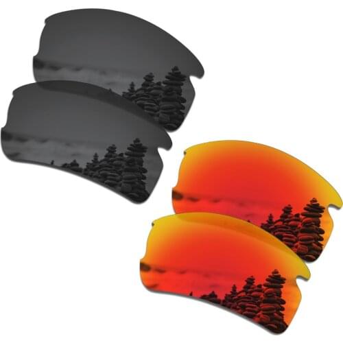 SmartVLT 2 Pairs Polarized Sunglasses Replacement Lenses for Oakley Flak 2.0 AF OO9271 Stealth Black and Fire Red