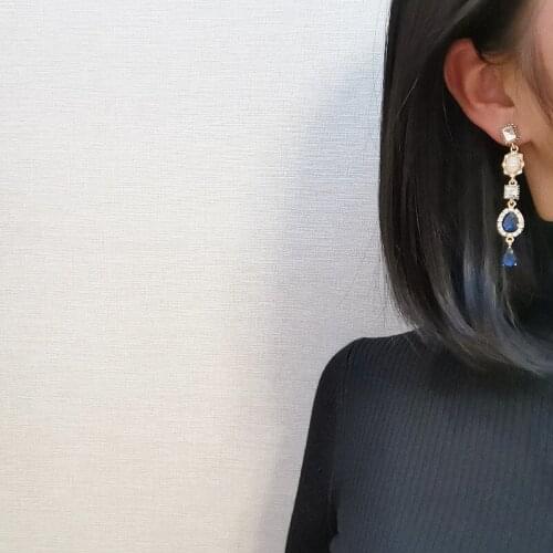 2020 New Design Blue Crystal Long Dangle Earrings For Woman Luxury Vintage Geometric Drop Earrings Wedding Party Jewelry Gifts