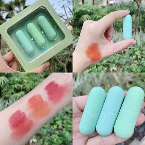 3pcs/set Mini Capsule Lip Glaze Velvet Matte Moisturizing Long Lasting Lip Gloss Liquid Lipstick Lips Tint Care TSLM2