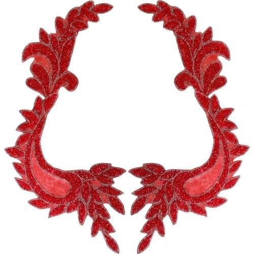 5pair Beaded Crystal Leaf Hotfix Motif Rhinestone Sticker Patches Applique For Wedding Dress Clothes Decorated Sewing T2753