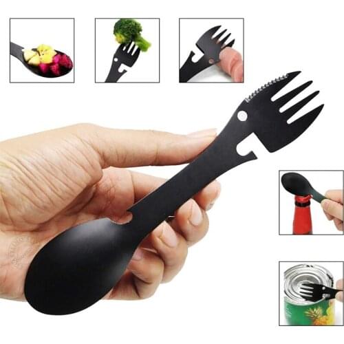 5 in 1 Multifunctional Spoon Fork Knife Bottle Opener Portable Open Can Survival EDC Tool Outdoor Camping Stainless Steel Spork
