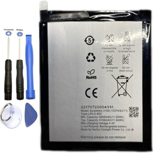 ISUNOO 3100mAh battery for BQ battery 3100(1ICP4/63/76) Mobile phone BQ X X PLUS With Tools