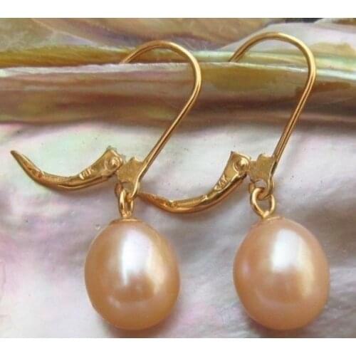 Free shipping GENUINE 11-13 MM AAA++ PINK SOUTH SEA PEARL EARRINGS 14k/20 SOLID GOLD MARKED