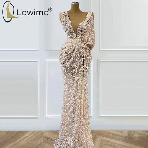 Sparkly Sexy Deep V Neck Mermaid Evening Dresses High Slit Transparent Long Robes De Soiree 2021 Formal Prom Party Gowns