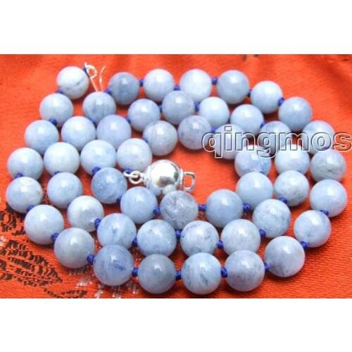 Big 7.5-8.5mm Round Blue Natural High quality stone 18" necklace &10mm Stering Silver S925 clasp-nec5673