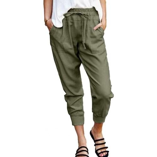 Plus Size Women Trousers Fashion Solid Color Pockets Cotton Women Clothing Pencil Pants Work Office Lady Casual Trousers