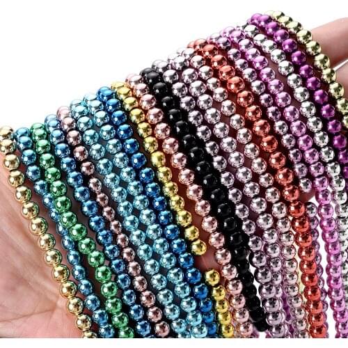 Natural Stone Beads Plating Hematite 6mm Round Loose Spacer Bead for Jewelry Making DIY Bracelet Necklace Accessories 70pcs