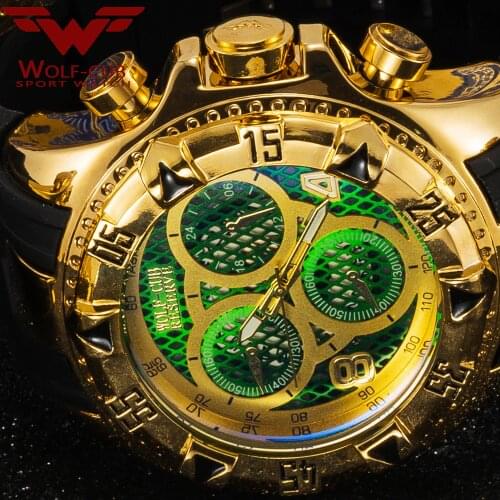 Mens calendar personality large dial decoration 6-pin Spiral crown rubber luxury sports watch WOLF-CUB 5 colors