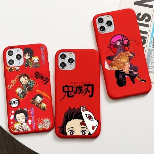 Kimetsu No Yaiba Demon Slayer Anime Phone Case for iphone 12 pro max mini 11 pro XS MAX 8 7 6 6S Plus X 5S SE 2020 XR red case