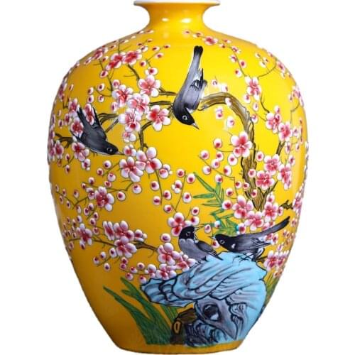 Jingdezhen Ceramic Vase Flower Arrangement Chinese Household Living Room Entrance Decoration TV Cabinet Porcelain Decoration