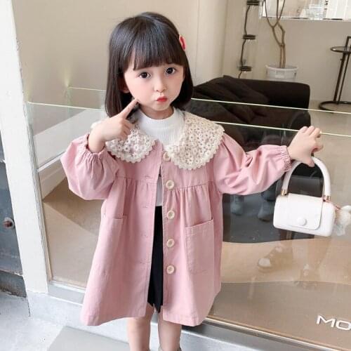 Girls Coat Spring Autumn Hooded Girls Windbreaker Coat Baby Girls Jacket Kids Trench Coat Casual Lace Outwear Children Clothing