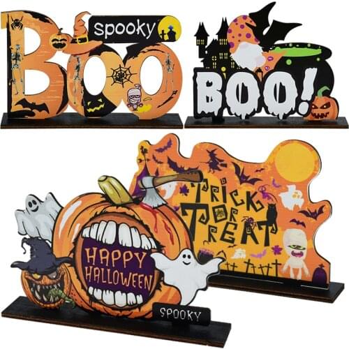 1Pcs Wood Craft Halloween Gift for Kids Halloween Ornament Decorations for Living Room Wooden Boo Pumpkin Decor