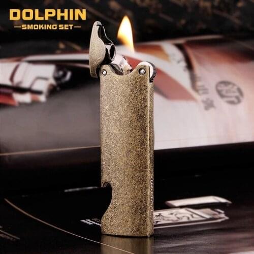 Long strip metal windproof kerosene lighter retro ginding wheel flint with bottle opener (no fuel)