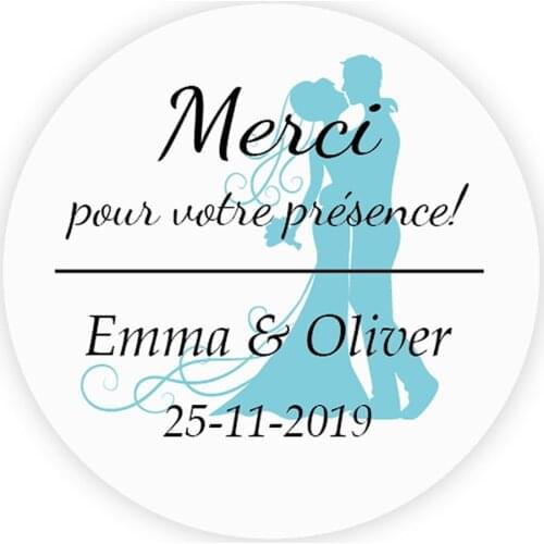 DouxArt 100 Pieces Custom Personalized, Wedding Stickers - Merci pour votre presence, 40mm Colorful Wedding Party Labels P080