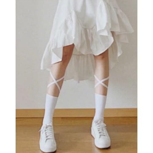 Japanese Knee Socks Lolita Socks Cotton Cross Straps Long Socks Cute Jk Women Tie Rope Socks Female Middle Tube Calf Socks