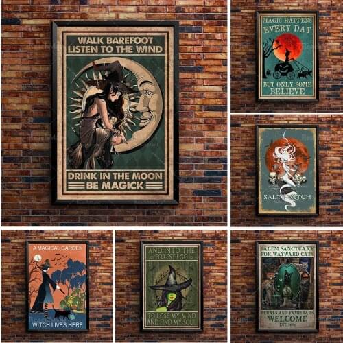 Hippie Witches Girl And Black Cat Lovers In A World Full Of Princesses Be A Poster,Halloween Wall Art Prints Home Decor Canvas