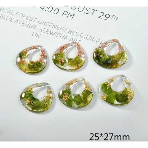 Hipster Green Leaf Flower Gold Foil Acrylic Fat Drop DIY Handmade Earrings Necklace Ornament Pendant Material Accessories 2pcs