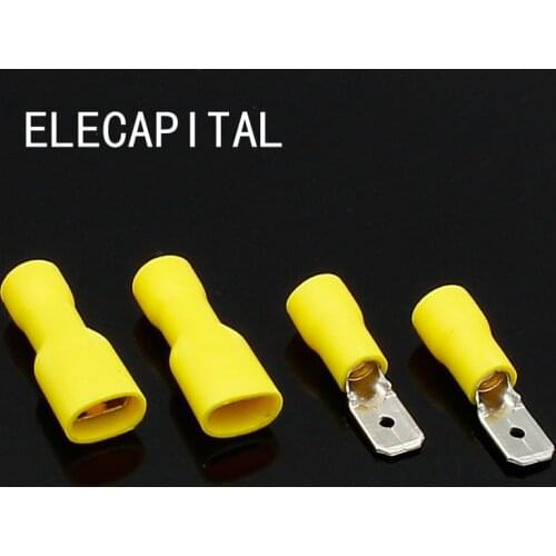 6.3mm Yellow 25 Female 25 Male Spade Insulated Electrical Crimp Terminal Connectors