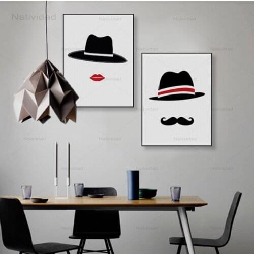 Classic Bearded Hat Mr and Mrs Canvas Painting Home Decor Wall Art Pictures Posters Nordic Black and White for Wedding Room