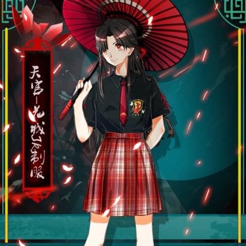 Anime Tian Guan Ci Fu Embroidery dress Short skirt Xie Lian Hua cheng Cosplay Autumn Winter Clothing Pleated check skirt suits