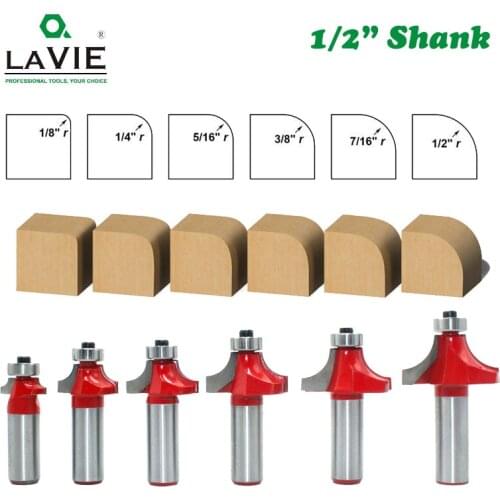 LAVIE 6pcs 12mm 1/2" Shank Corner Round Over and Beading Edging Router Bit Set C3 Carbide Tipped Tenon Cutter for Wood MC03138