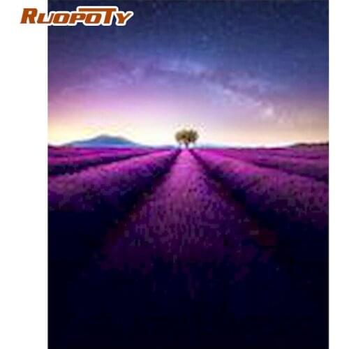 RUOPOTY Purple Flower Landscape Picture By Numbers Kits For Adults Children Handmade Diy Framed On Canvas Oil Painting By Number