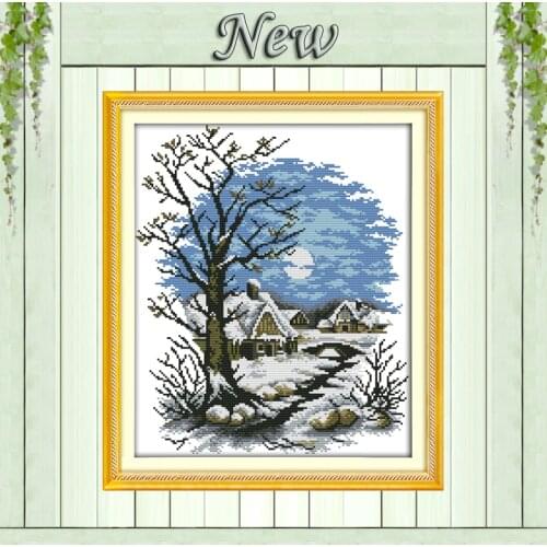 Winter fairy tale house,11CT printed on canvas DMC 14CT Cross Stitch kit,embroidery needlework Set,winter snow Scenic home Decor