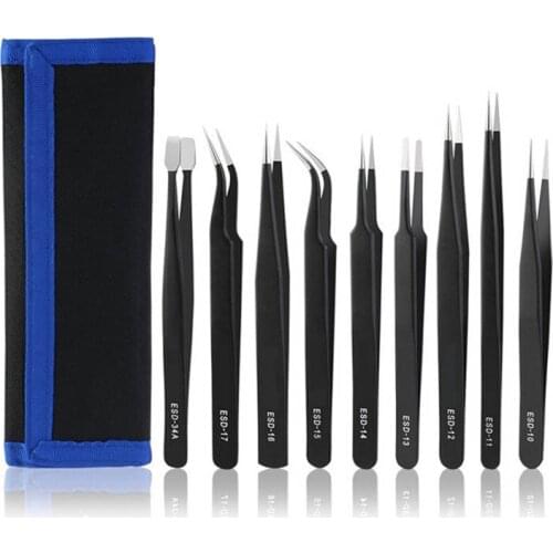 10PCS Precision Tweezers Anti-Static ESD Tweezers Set Kit Cutting Pliers for Electronics, Jewelry, Craft, Laboratory Work etc