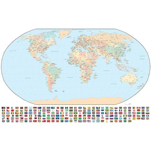 Regular World Map Non-woven Inkjet Map With National Flags For Culture And Education 150x225cm
