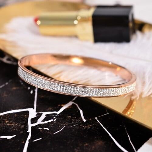 YUN RUO New Arrival Super Shiny Crystal Bangle Bracelet Rose Gold Color Women Birthday Gift Titanium Steel Jewelry Never Fade