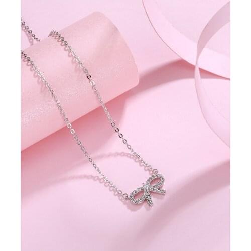 New Cute Bow Crystal Female Pendant Necklace Wedding Party Fashion Jewelry Gift Jewelry Neckalce for Woman Sterling Silver 925