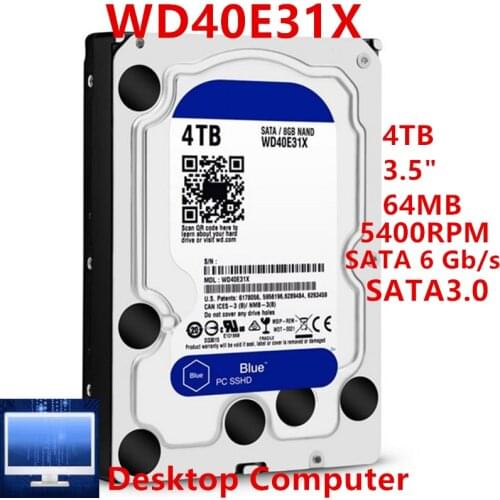 New SSHD For WD Brand Blue 4TB 3.5" SATA 6 Gb/s 64MB+8G 5400RPM For Internal Hard Disk For Desktop Hard Drive For WD40E31X