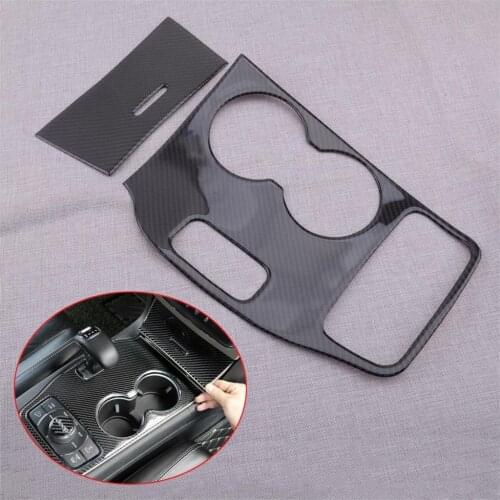 2pcs Carbon Fiber Dashboard Gear Shift Panel Cup Holder Sticker Trim Cover Fit For Jeep Grand Cherokee 2014 2015 LHD