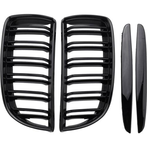 Front Kidney Grille Hood Grills -Double Line for BMW E90 323I 328I 335I 330I 325I 3-Series 2005-2008 (Gloss Black)