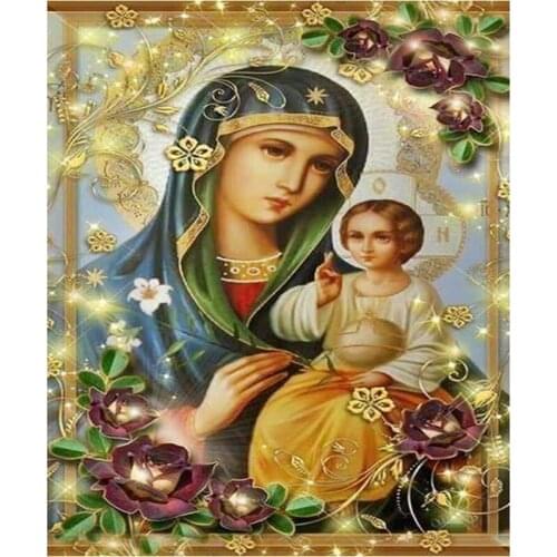 Full Round /Square diy 5d diamond painting virgin and child mosaic cross stitch diamond embroidery Religious lconc