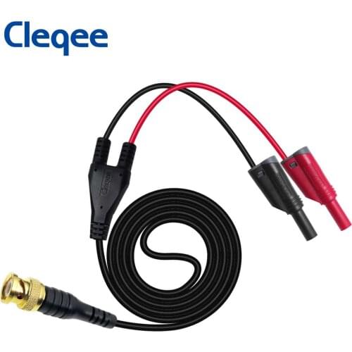 Cleqee P1064 Gold-plated BNC to Dual 4mm Stackable Banana Plug Test Leads Q9 Plug Cable for Osciliscope / Signal Generator 120CM