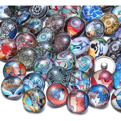 RoyalBeier 50pcs/lot Abstractive Art Theme Glass Charms 18mm Snap Button For 20mm Snaps Bracelet Snap Jewelry KZHM082