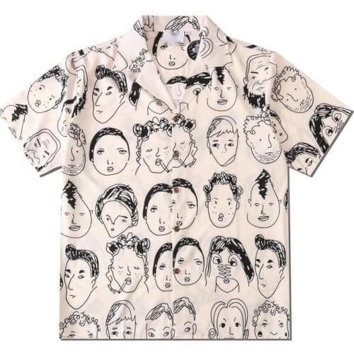 Hip hop Harajuku Men Shirts Summer Wear Casual Beach Shirts Loose Short Sleeve Cartoon Print Blouse Street wear Japanese shirts