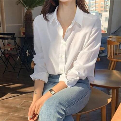 Womens White Shirt Retro Harajuku Formal Dress Loose Shirt Single-Breasted Buttons Blouses Tops рубашка Long sleeve Блузки топ