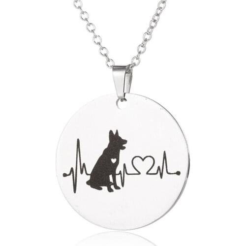 Heartbeat German Shepherd Necklace for Women Jewelry Cute Puppy Dog Pendant Necklace Charm Heartbeat Collares