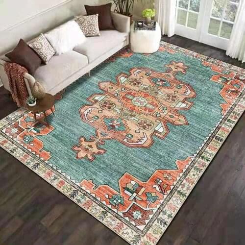 Modern Abstract Carpet For Living Room geometric Retro Style Blue Brown Block Rug For Bedroom Non-slip Bedside Carpet Floor Mat