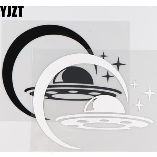YJZT 14.3X11CM Personality Ufo Car Sticker Flying Saucer Vinyl Decals Funny Decor Black / Silver 10A-0353