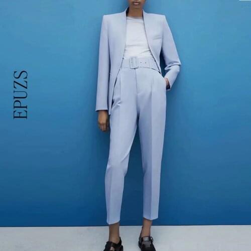 Za Trouser Suit Female Workwear Outfits Tailleur Femme Sets Pink Long Sleeves Jackets Womens Coats Office Ladies Elegant Chic